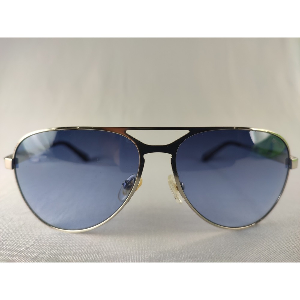 GUESS GU 6812 SI-48F Men's Aviator Sunglasses Silver Blue Tint 62-13-140